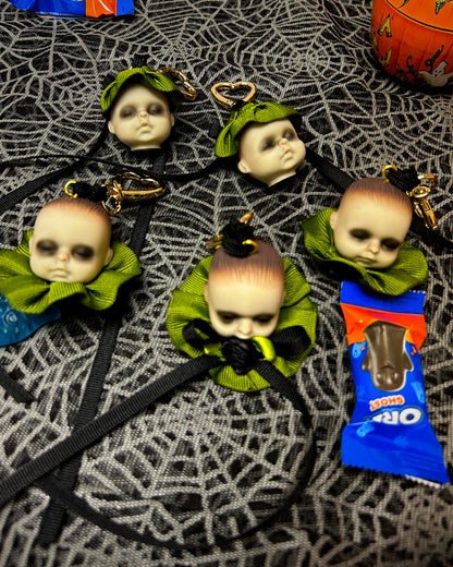 mini babydoll head bag charms