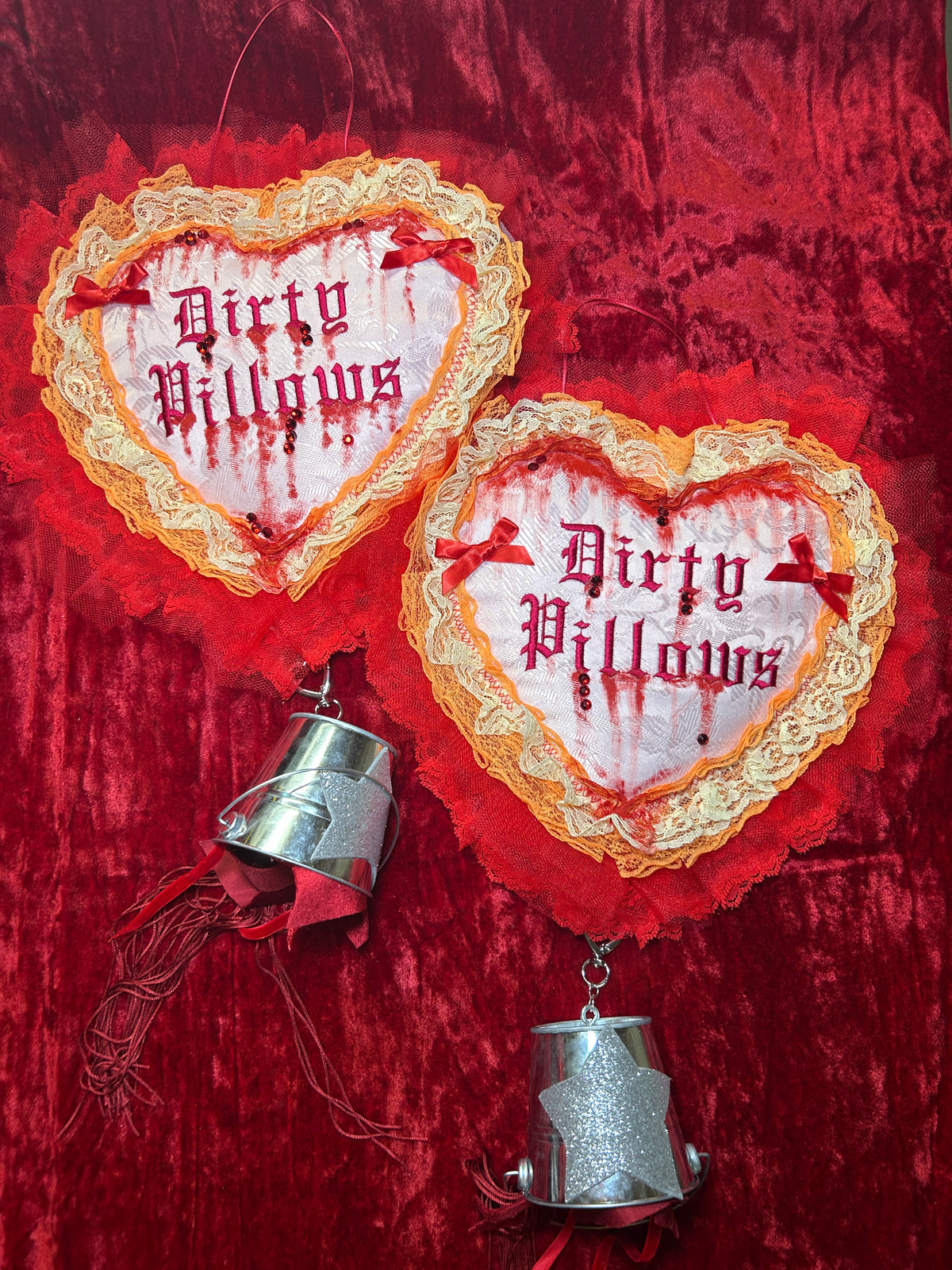 dirty pillows blood bucket wall heart