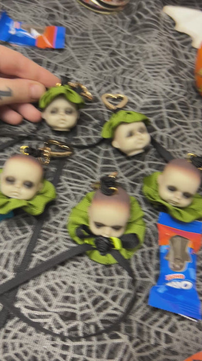 mini babydoll head bag charms